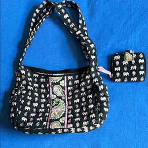 Vera Bradley Black and Pink Shoulder Bag with matching wallet